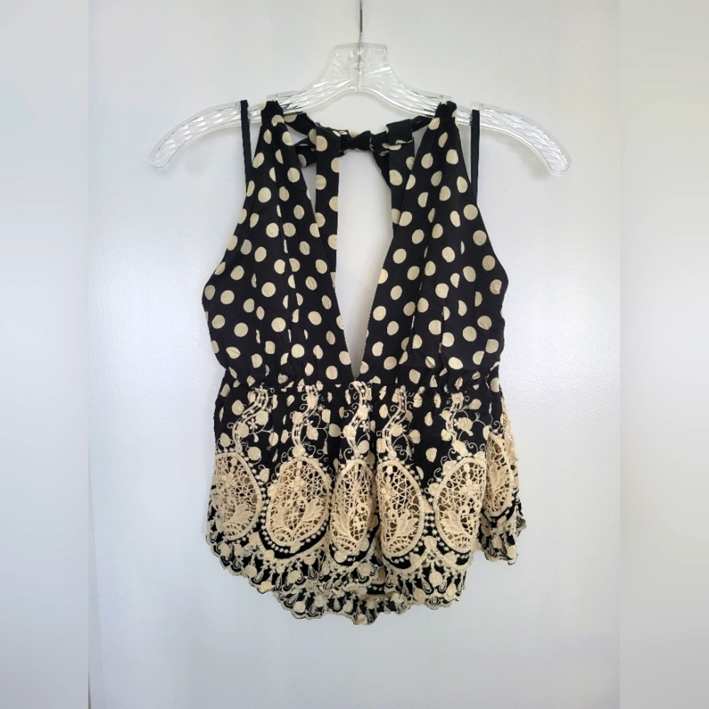 Free People polka dot lace halter top size M